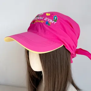 Stylish pink headscarf baseball cap with embroidery, sun protection visor hat for women.