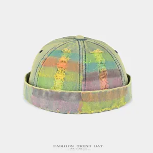 Casquette miki en denim peint coloré rétro usé vintage bonnet docker streetwear