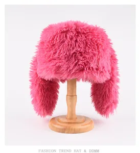 Gorro ushanka de peluche con orejas de conejo rosa otoño invierno cálido sombrero de moda