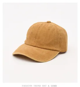 Detailed view of the vintage washed cotton baseball cap, casual adjustable sun hat for daily wear.