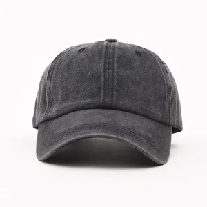 Classic washed black denim baseball cap for men and women, retro casual dad hat style.