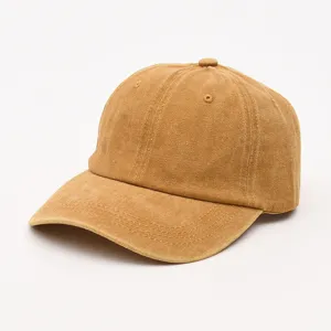 Vintage washed cotton baseball cap for men and women, casual unstructured dad hat, khaki.