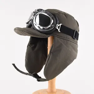 Cappello Bomber Invernal Caldo Unisex Antivento Trapper Cappello con Paraorecchie Sci Cappello con Occhiali Retro Moto
