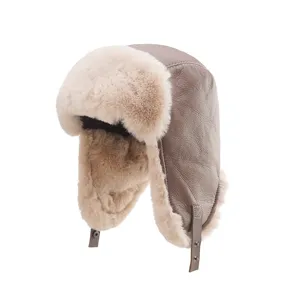 Winter warm faux leather trapper hat with thick plush earflaps for men and women outdoor riding.