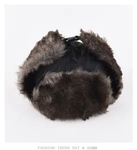 Winter waterproof ushanka trapper hat detail, thermal ear protection ski cap for adults.
