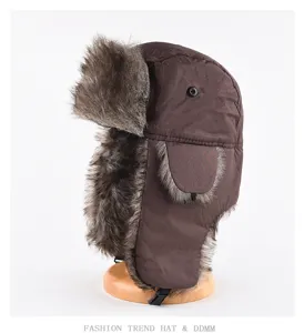 Winter warm bomber hat with faux fur earflaps waterproof fabric for outdoor skiing snow.