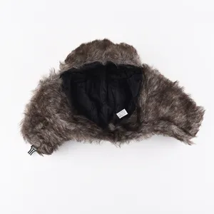 Brown faux fur trapper hat winter warm windproof bomber hat for outdoor skiing and daily wear