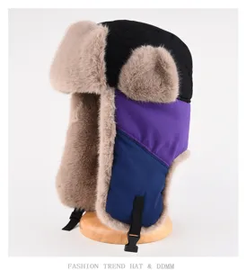 Cappello bomber color-block inverno caldo paraorecchie pile sci outdoor cappello