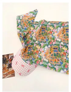 French vintage Monet garden floral print headscarf duckbill cap sun protection hat