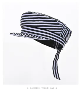 Fashionable black and white striped flat top sailor hat retro duck tongue cap for women