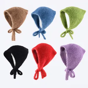 Donna Autunno Inverno Caldo Soffice Lavorato a Maglia Poliestere Sciarpa Triangolare Cappello Copricapo Dolce Carino