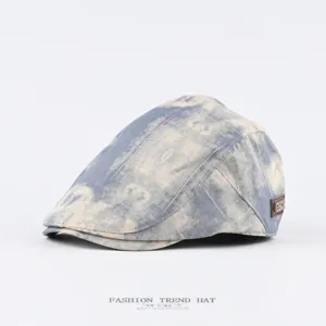Vintage tie-dye platte pet voor heren en dames, casual retro baret hoed voor dagelijks gebruik.