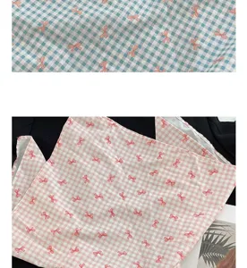 Cotton plaid bow bandana hat fabric detail showing French cute design for women spring summer.