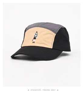 Sommer Retro farbblockierte 5-Panel-Mütze mit schnelltrocknendem Stoff und Outdoor-Bestickung.