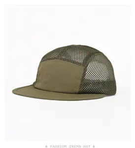 Casquette 5 panneaux en maille verte, casquette de baseball respirante pour ete.