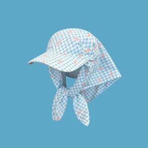 French Style Women's Plaid Bowknot Baseball Cap With Sun Protection Triangle Scarf Outdoor Casual Visor Hat