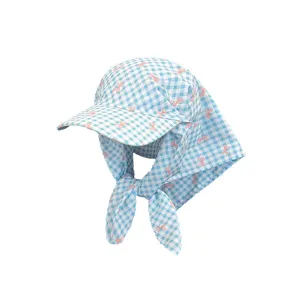 French gingham sun visor cap with neck flap bow pattern breathable cotton baseball hat