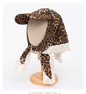 Amerikanische Retro-Leoparden-Kappe mit Spitzeneinsatz, modischer Sonnenschutz-Kopftuchhut.