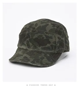 Detailed view of the stylish camo 5-panel short brim streetwear cap with cool design.