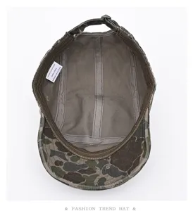 American vintage camouflage short brim cadet cap 100% cotton casual military hat for outdoor