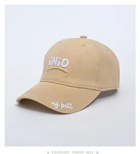 Korean style embroidered baseball cap with curved brim, casual sun protection hat for daily wear.