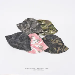 Unisex Camouflage Bucket Hat Washed Cotton Outdoor Sun Protection Fisherman Cap Casual Spring Autumn Travel Hat