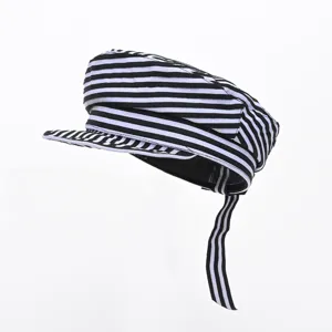Black and white striped sailor hat flat top beret stylish women casual vintage peaked cap