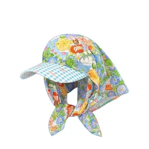 French vintage Monet garden floral print sun hat, summer women's baseball cap with headscarf.