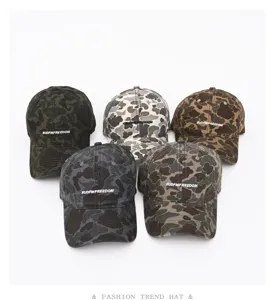 Classic American street style camo baseball cap with letter embroidery, soft top hip-hop hat.