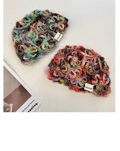 Handmade crochet hollow-out beanie hat, colorful knit pullover cap for women, breathable.