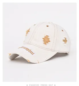 Berretto da baseball vintage lavato con ricamo di lettere sfrangiate stile coreano in cotone