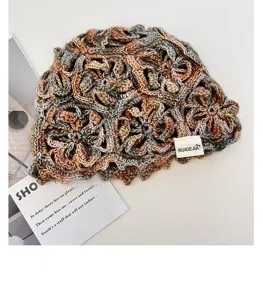 Colorful handmade crochet hollow bucket hat for women, breathable knit hat for summer.
