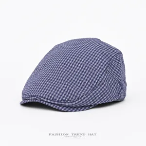 Retro British Style Plaid Flat Cap Unisex Cotton Blend Short Brim Ivy Beret Hat Spring Summer Casual Visor Cap