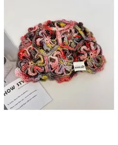 Colorful handmade crochet knit beanie hat, hollow out design, breathable summer autumn cap.