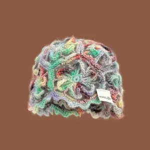 Women Hand Woven Crochet Hollow Out Beanie Hat Spring Autumn Breathable Gradient Knit Cap Casual Stylish Headwear