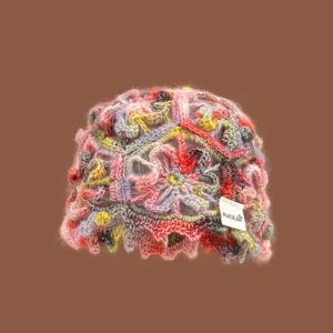 Handmade Crochet Hollow Beanie Women Colorful Knitted Floral Hat Summer Autumn Fashion