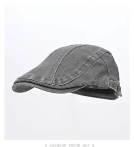 Vintage washed denim flat cap casual duckbill beret hat for men and women daily wear