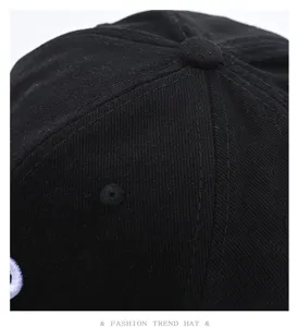 Detailed view of the black baseball cap crown showcasing fine stitching and fabric texture.