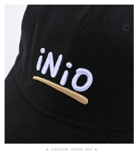 Black Korean style baseball cap with stylish embroidery iNiO, casual outdoor sun hat.