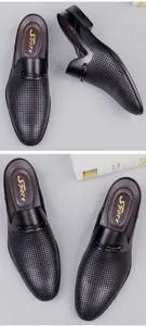 Men genuine leather breathable casual mule shoes summer backless slip on loafers shoes