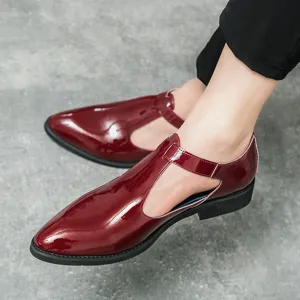 Heren lakleer T-band formele schoenen ademende uitgesneden zomer sandalen.