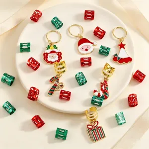 Christmas dreadlocks hair cuffs and alloy pendants detail shot, colorful holiday accessories.