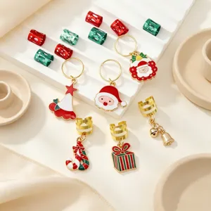 Christmas alloy hair braid rings and pendants detail view, stylish holiday hair accessories.