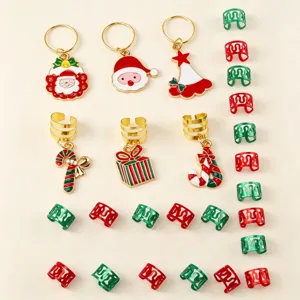 Details showing 26pcs Christmas dreadlock rings and pendants, perfect for stylish braid hair decor.