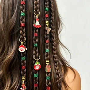Christmas Braid Jewelry Dreadlock Rings Santa Claus Tree Candy Cane Charms Alloy Enamel Hair Accessories Festive Party