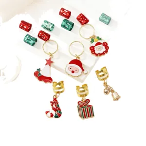 26pcs Christmas dreadlock hair cuffs and rings set with colorful alloy pendants for styling.