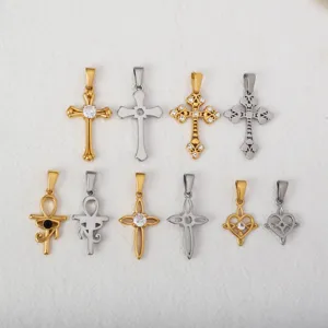 Titanium steel hollow cross eye and heart diamond pendant fashion jewelry wholesale