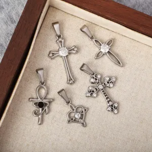 Gothic cross and eye rhinestone pendant set in stainless steel for trendy fashion jewelry wholesale