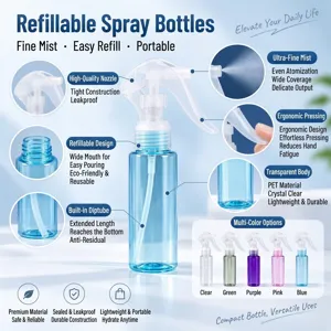 Portable 60ml plastic trigger spray bottle for travel, refillable fine mist sub-packaging.