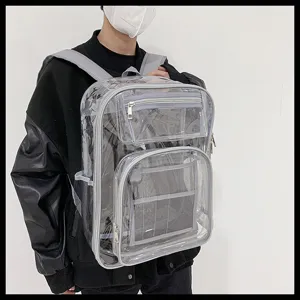 Transparent waterproof PVC backpack for students large capacity school bag casual daypack